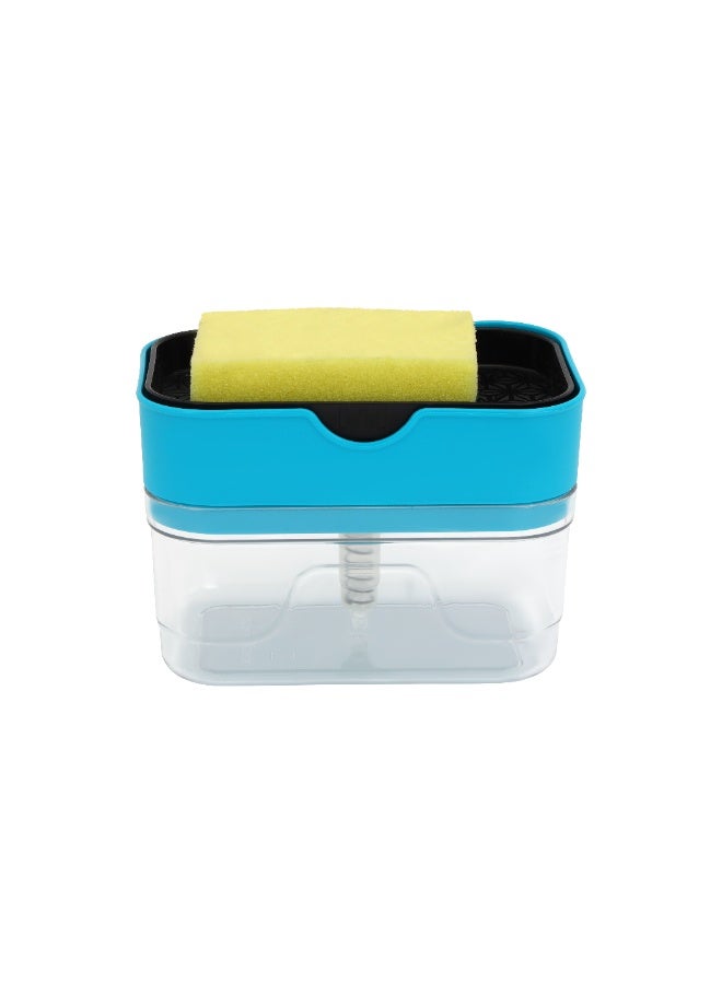 Royalford Soap Dispenser with Sponge Holder RF12898 Versatile Refillable Dispensers for Liquid Soaps 2-in-1 Innovative Design for Kitchen Use with Scrubber One Hand Use - Image 1